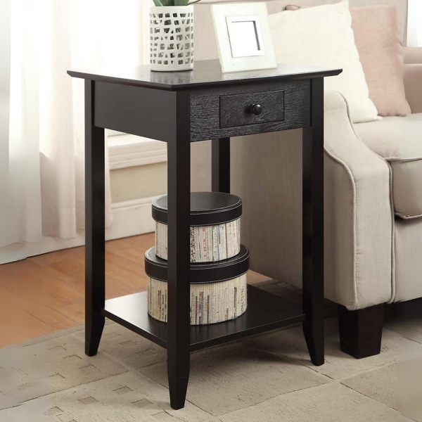 Black Single Drawer Square Accent Table
