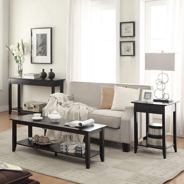 Black Single Drawer Square Accent Table