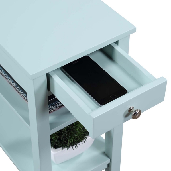 Light Blue Chairside End Table with Shelves