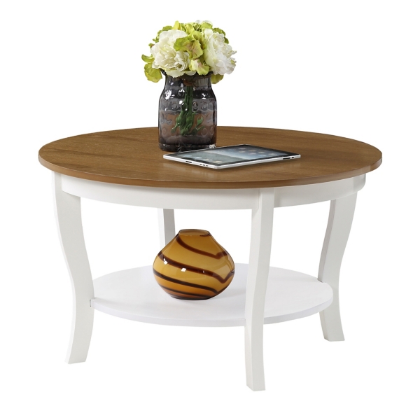 Round White and Natural Curved Legs Coffee Table