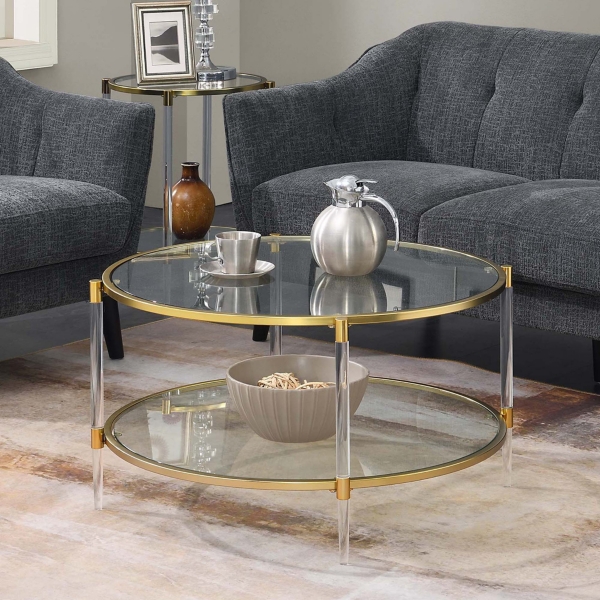 Round Clear Acrylic and Glass Coffee Table