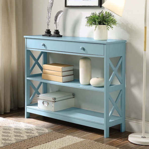 Light Blue X-Frame 2-Shelf Console Table