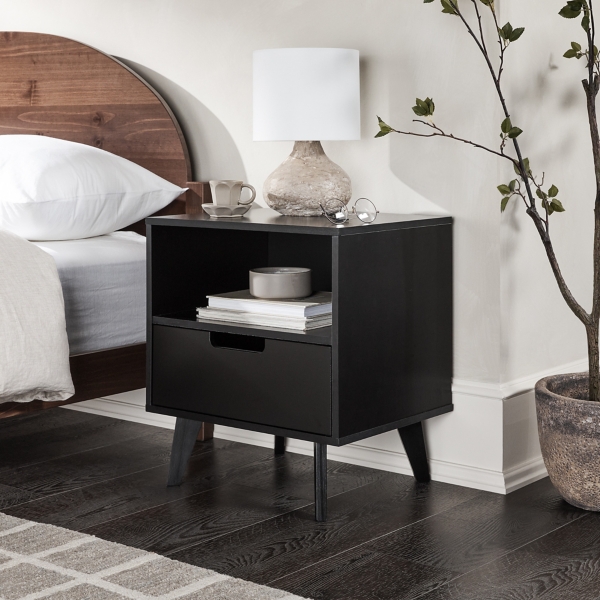 Black Riviera Single Drawer Nightstand