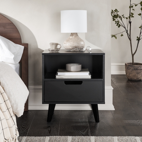 Black Riviera Single Drawer Nightstand