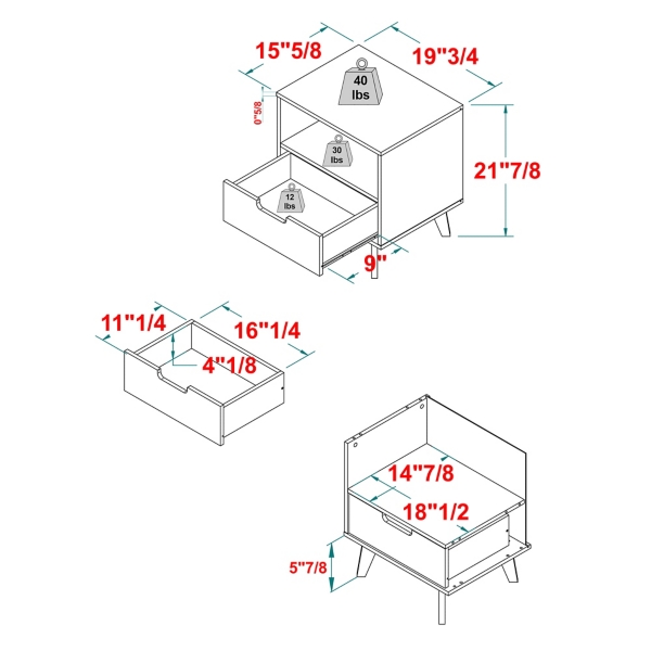 Black Riviera Single Drawer Nightstand
