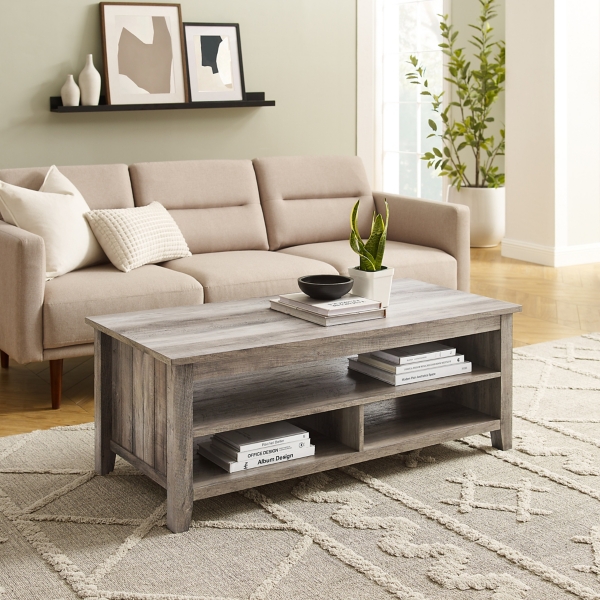 Graywash Grooved Side Panel Coffee Table