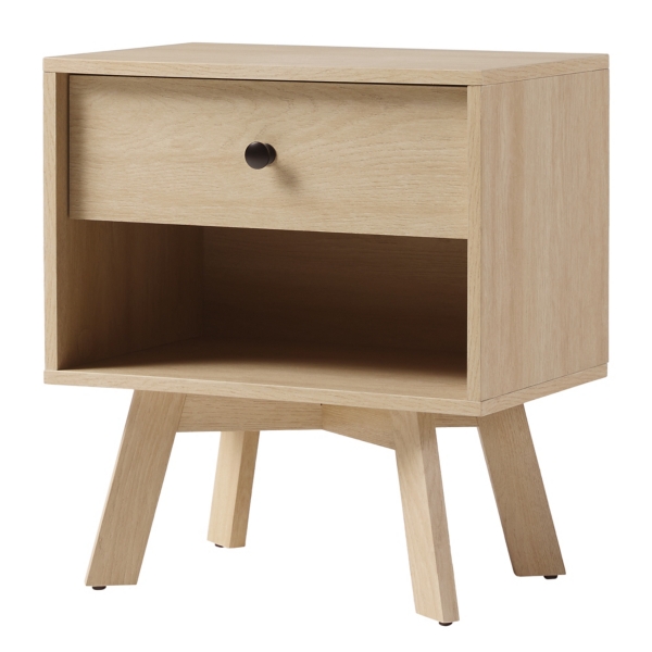 Coastal Oak Wood Mid-century Modern Nightstand