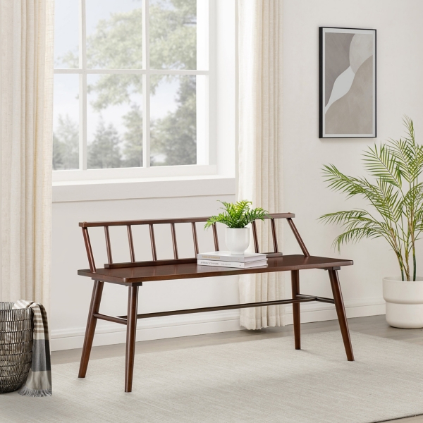 Kirklands Walnut Wood Low Back Spindle Bench | Hamilton Place