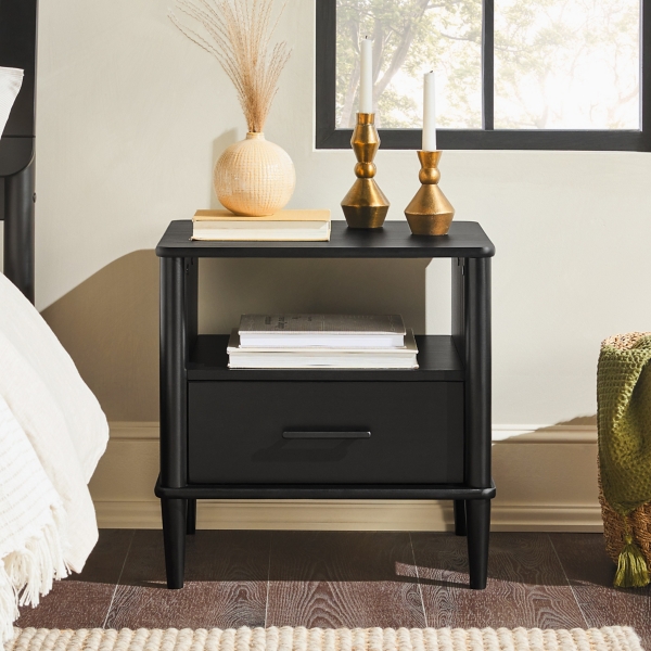 Black Wood Spindle Leg Nightstand