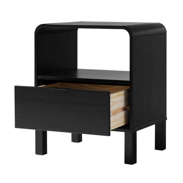 Black Wood Rounded Edge Nightstand