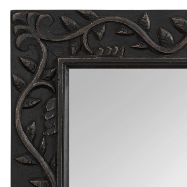 Black Wood Ornate Carved Wall Mirror