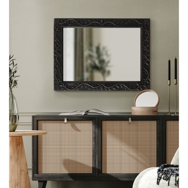 Black Wood Ornate Carved Wall Mirror