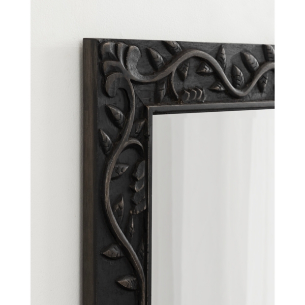 Black Wood Ornate Carved Wall Mirror