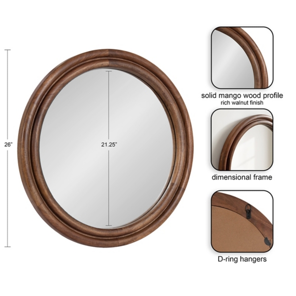 Walnut Wood Ribbed Round Wall Mirror