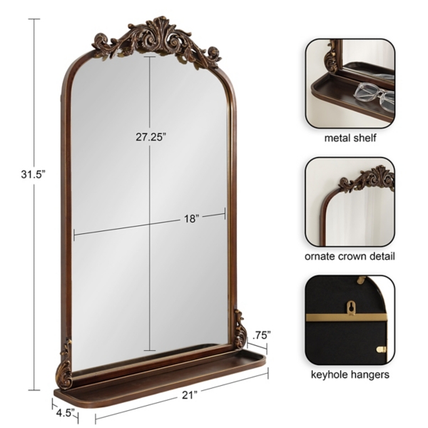 Bronze Arch Ornate Crown Shelf Wall Mirror
