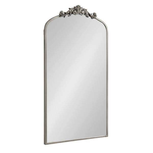 Silver Metal Arch Ornate Crown Wall Mirror