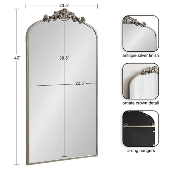 Silver Metal Arch Ornate Crown Wall Mirror