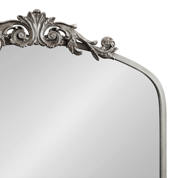 Silver Metal Arch Ornate Crown Wall Mirror
