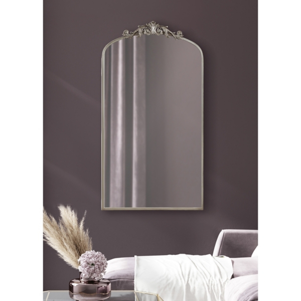 Silver Metal Arch Ornate Crown Wall Mirror