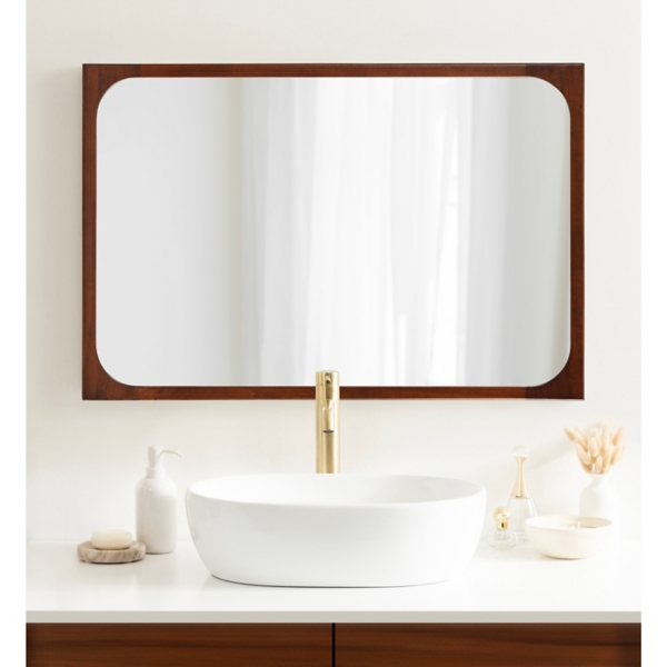 Warm Walnut Rounded Rectangle Wall Mirror