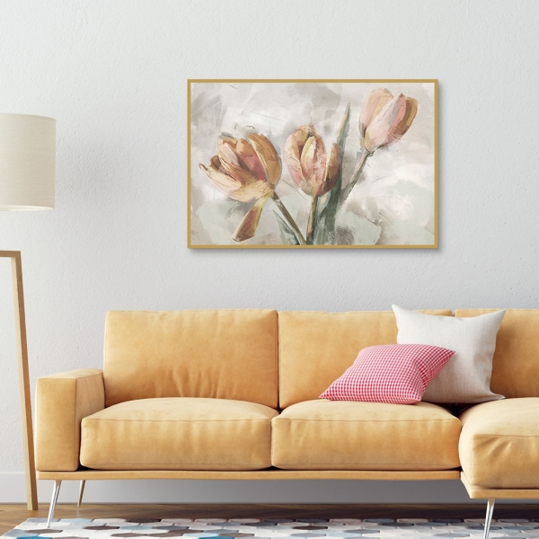 Simply Spring Peach Framed Canvas Art Print