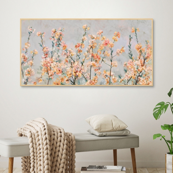Cherry Blossom Blooms Birch Framed Canvas Print