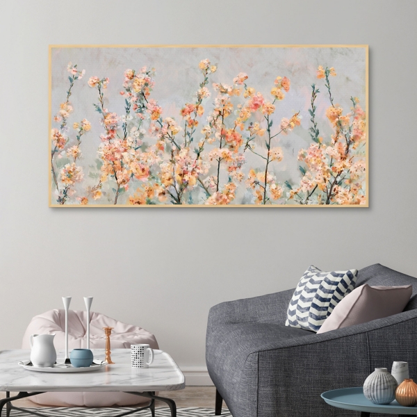 Cherry Blossom Blooms Birch Framed Canvas Print