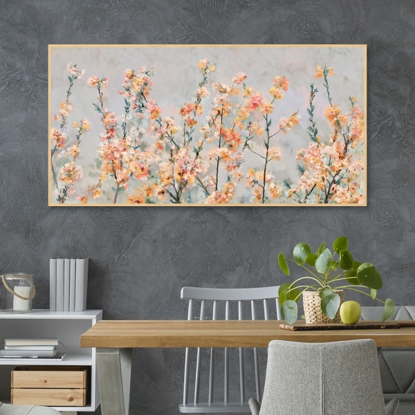 Cherry Blossom Blooms Birch Framed Canvas Print