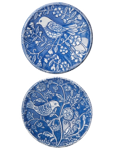 Blue Bird Round Metal Wall Plates, Set of 2