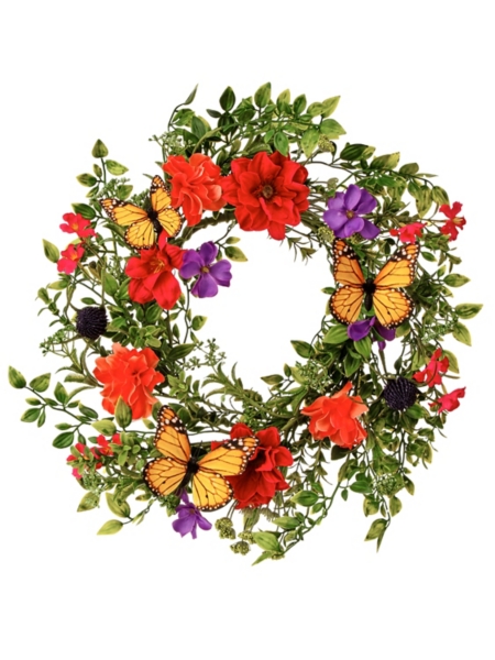 Multicolor Floral Butterfly Wreath