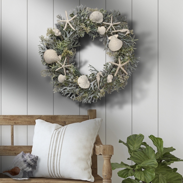 Coastal Shell and Coral Fern Wreath
