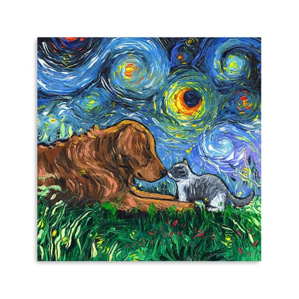 Aja Trier Dog & Cat Starry Night Canvas Print
