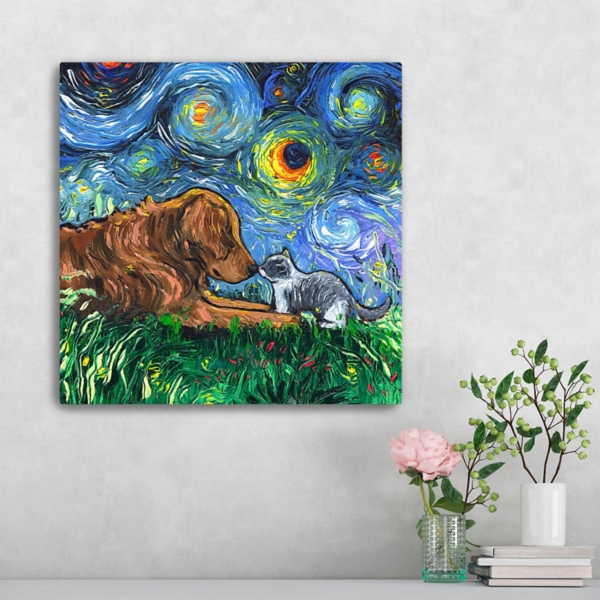 Aja Trier Dog & Cat Starry Night Canvas Print