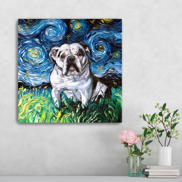 Aja Trier Bulldog Starry Night Canvas Art Print