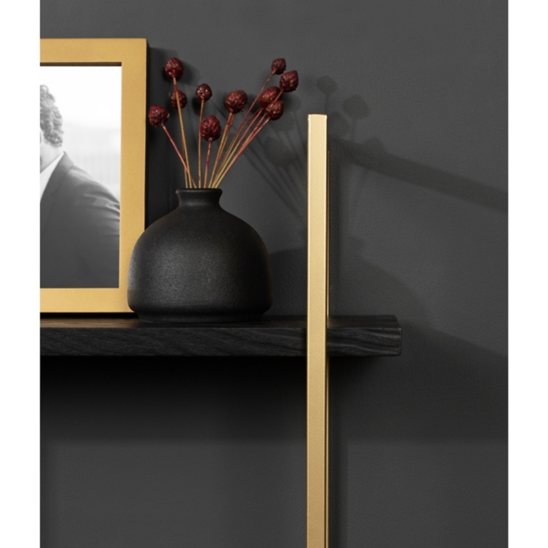 Black Wood and Gold Metal Leigh Wall Shelf