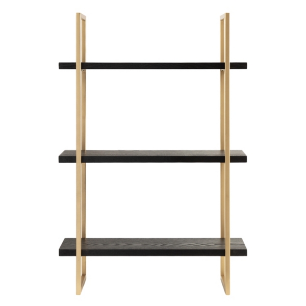 Black Wood and Gold Metal Leigh Wall Shelf