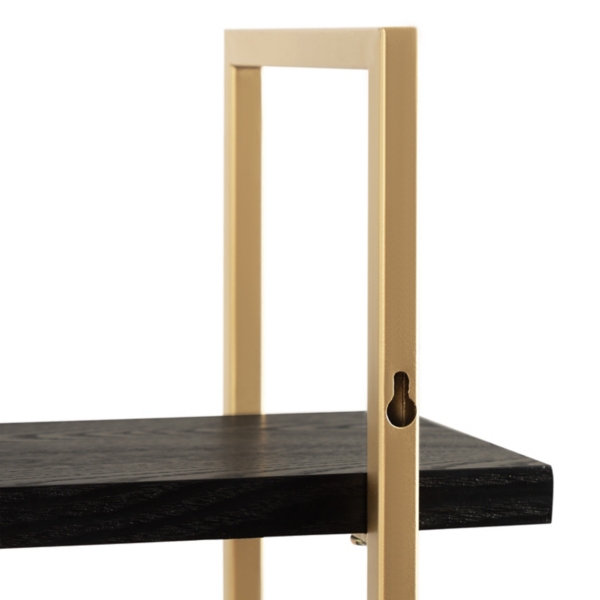 Black Wood and Gold Metal Leigh Wall Shelf