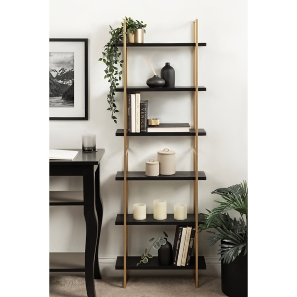 Black Wood and Gold Metal Leigh Wall Shelf