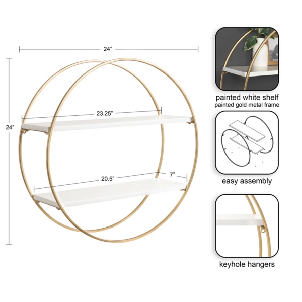 Round White Wood Sequoia Wall Shelf