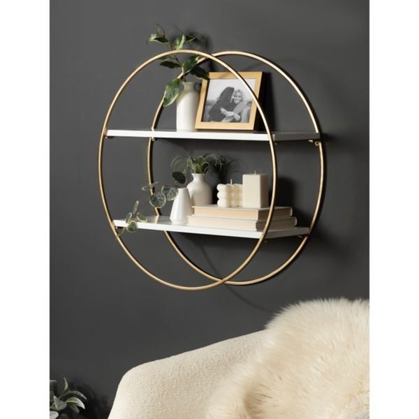 Round White Wood Sequoia Wall Shelf