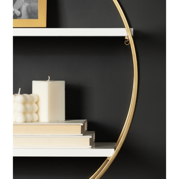 Round White Wood Sequoia Wall Shelf