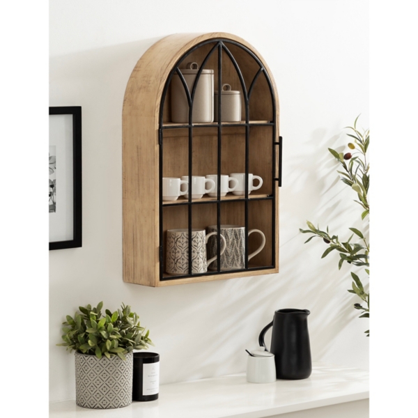 Natural Wood Arched Megara Wall Cabinet