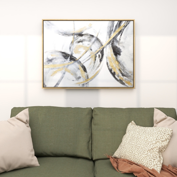 Gray and Gold Abstract Framed Canvas Art Print