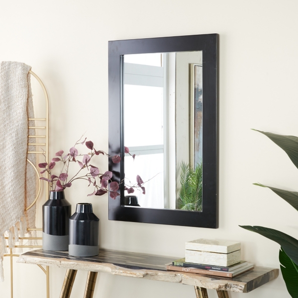 Black Rectangular Wood Wall Mirror, 24x36 in.