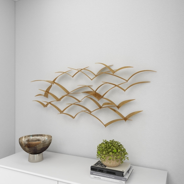 Gold Metal Flock of Birds Wall Plaque