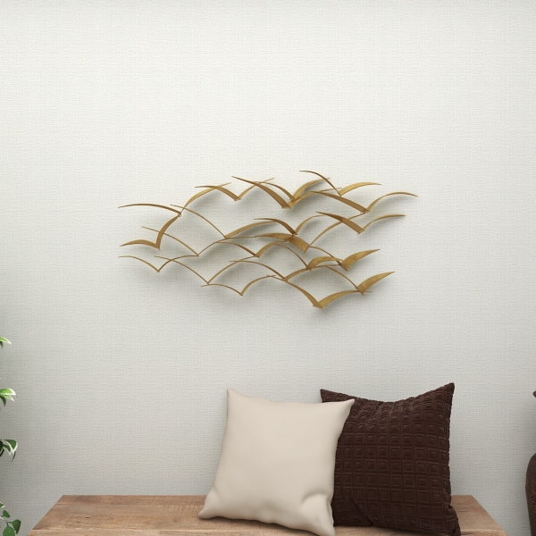 Gold Metal Flock of Birds Wall Plaque