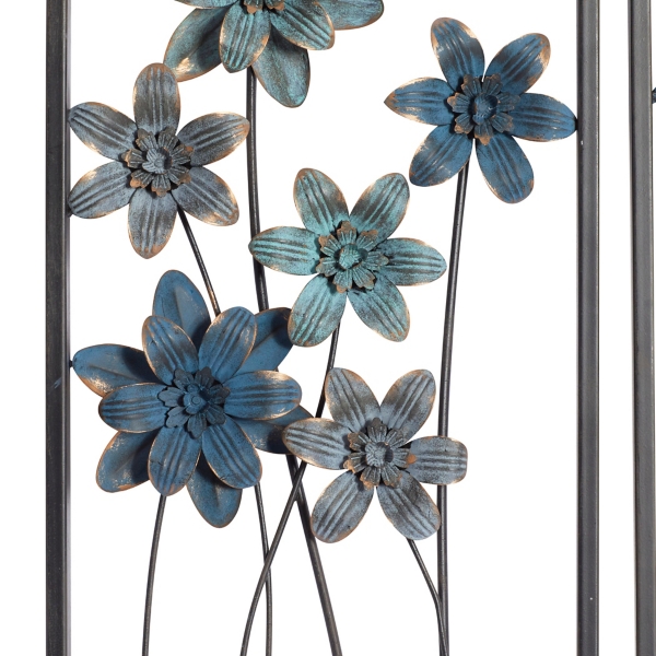 Blue Metal Floral Panel Wall Plaques, Set of 2