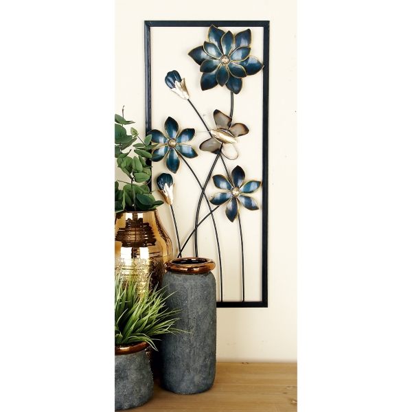 Blue Floral and Butterfly Wall Plaques, Set of 2