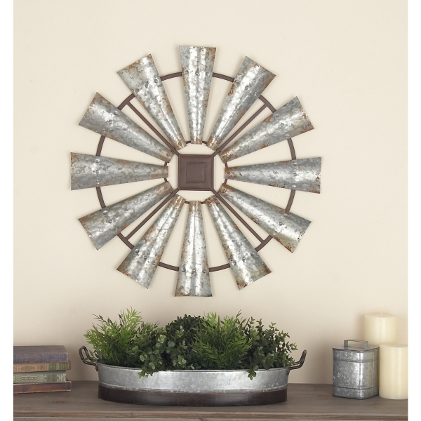 Silver Metal Windmill Wall Plaque