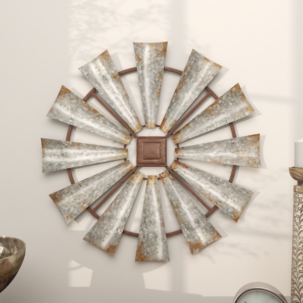 Silver Metal Windmill Wall Plaque